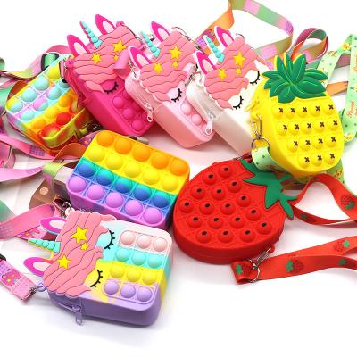 China 2021 Hot Sale Fashion Kid's Cute Little Girls Unicorn Popit Purses And Handbags Silicone Pop It Purse And Handbags for sale