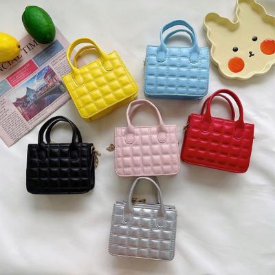 China Trendy Fashion Square Stitched Cross Small - Body Kids Handbags Solid Color Tote Bags Little Girls Messenger Bag for sale