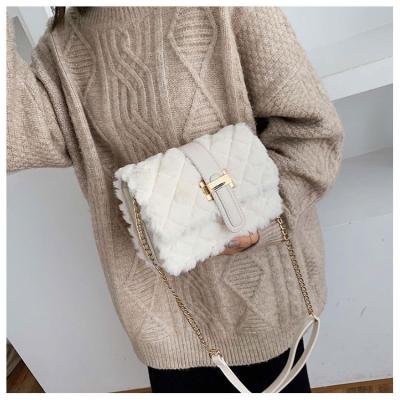 China Fashion Plain Cute Color Adjustable Chain Strap Cross - Body Bags Winter Christmas Lady Retro Faux Fur Handbag for sale