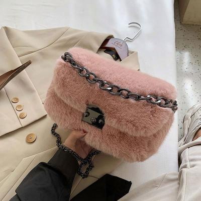 China NATIONAL 2021 New Faux Fur Purse Handbags For Women Handbags Al Alloy Shoulder Strap Cross - Fuzzy Body Bag Purses for sale