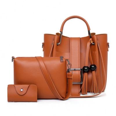 China 2021 Latest High Quality Women Hand Clips Tote Handbag Luxury Leather 2 Pieces Handbags Set for sale