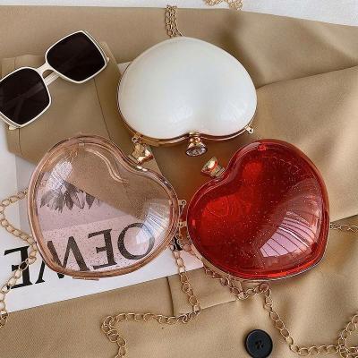 China Heart shaped purse new peach clutch evening clutch bag transparent chain messenger bag dinner bag for women cluth for sale