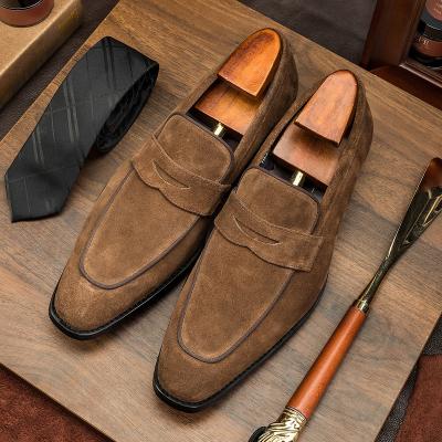 China Breathable Ready To Ship Low Moq Coffee Color Cow Suede Loafers Office Shoes Men for sale