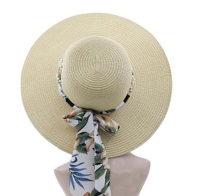 China CAE Custom Logo Summer Lady Flat Brim Straw Hat Body Wide Brim Sun Beach Cap Cheap Wholesale Striped Fedora Beach Paper Women Straw Hat for sale