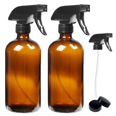 China 8oz 16oz Chemical Empty Amber Glass Spray Bottles Container For Essential Oils Cleaning Products With Trigger Sprayer Leak Proof Cap for sale