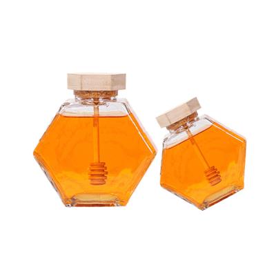 China Honey/Jam Packaging China RTCO Manufacturer 100ml 220ml 380ml 500g Wooden Hexagon Honey Jar Jam Bottle With Clear Glass Lid for sale