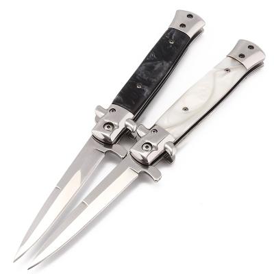 China Outdoor Camping Handle Sharpness Stainless Steel Survival Folding Knife High Quality Military Tactical Italian Resin Stiletto for sale