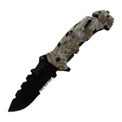 China Folding Non-variable Military Plastic Knife Hiker Camping Hunting Knife Pocket Handle Camouflage EDC Serrated Blade Army Outdoor Knife for sale