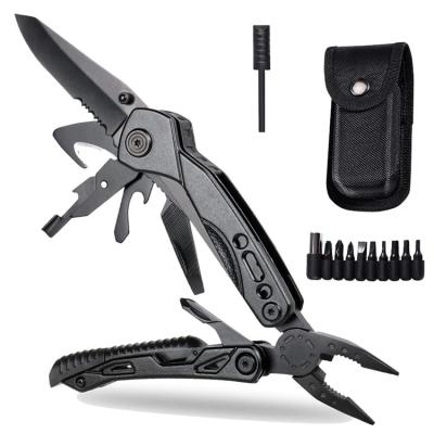 China Multipose 15 in 1 multifunctional pliers with pocket multitool knife compact size nylon fire starter camping hunting survival tool kit EDC for sale