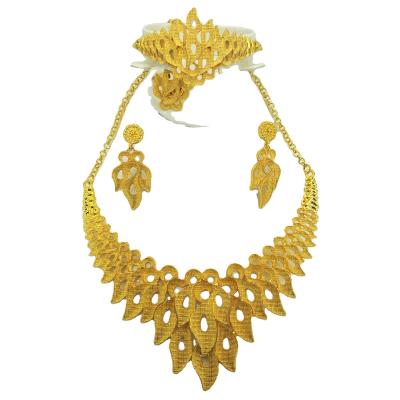 China Vintage Fashion Natural African Alloy Gold Plated Jewelry Set Necklace Earrings Four Piece Wedding Jewelry for sale