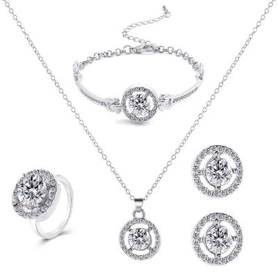 China /Sporty Casual Personality Inlaid Rhinestone Necklace Earring Bracelet Ring Jewelry Four-piece Set for sale