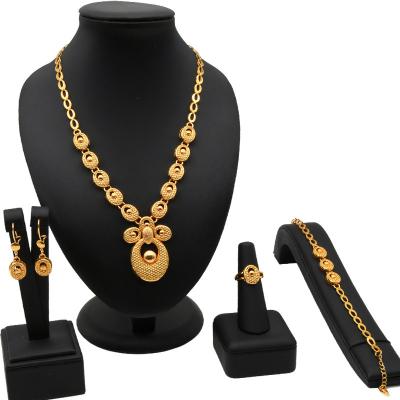 China Vintage Dubai Nigerian Middle East Ladies Necklace Earrings Ring Bracelet Four Piece Wedding Bridal Jewelry Set for sale