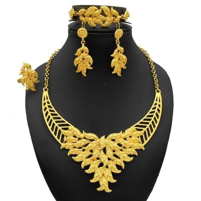 China Vintage Women Ring Four Piece Set Gold Bridal Wedding Jewelry Set Bracelet Necklace Earring for sale