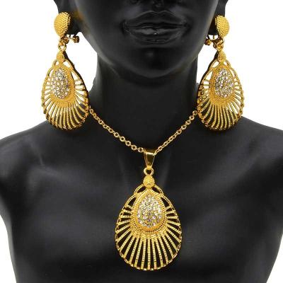 China FASHIONABLE Wholesale Hot Sale Boho Diamond 24k Gold Diamond 24k Gold Earrings Necklace Jewelry Set Full for sale