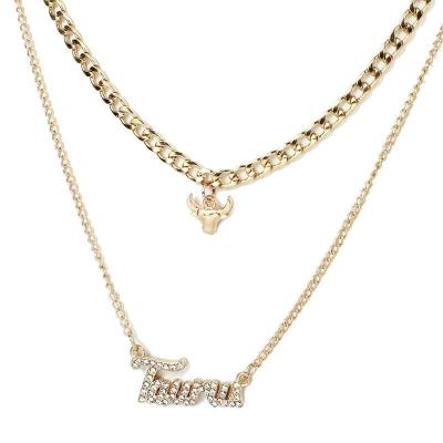 China TRENDY 12 zodiac sign kolye double layer letter necklace with rhinestones shape jewelry for lovers for sale