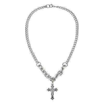 China FASHIONABLE punk titanium hip hop ch steel diamond chains double studded to cross pendant necklaces for sale