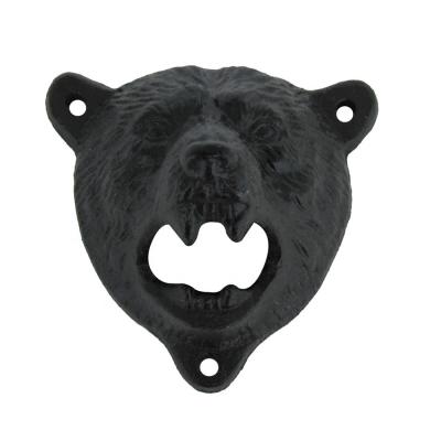 China Sustainable Bear Head Wall Mounted Bottle Opener Cast Iron for sale