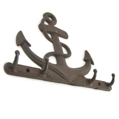 China Nautical Cast Iron Sustainable Rustic Anchor Wall Decor Coat Key Hook Holder for sale