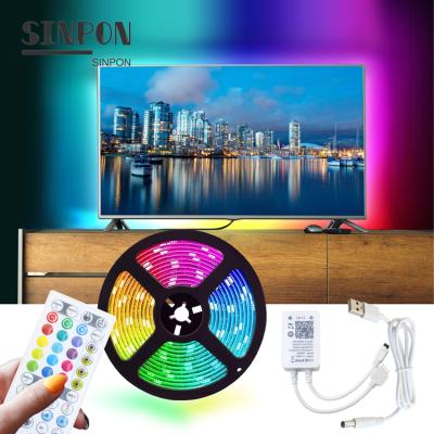 China Theme Park Smart Amazon Alexa Google Home Tuya Wifi BT IP65 USB Led TV Backlight Luces Neon 5050 RGB Kits Led Strip Lights With Remote for sale