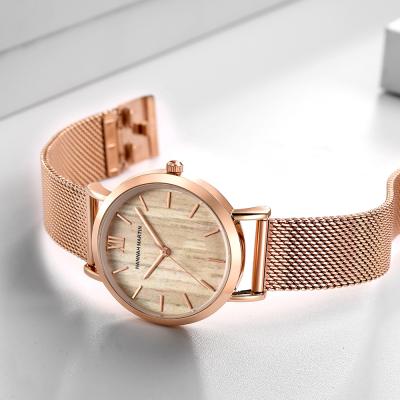 China Hot New Hannah Martin Luxury Automatic Belt Stainless Steel Mesh Date Waterproof Women's Ladies Quartz Wood Watches for sale