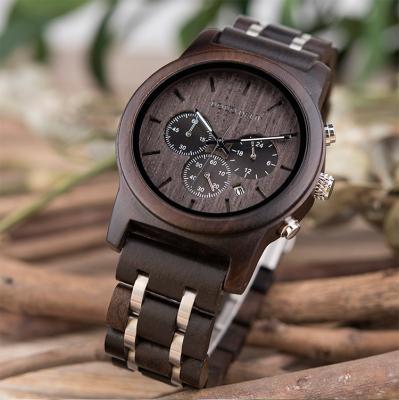 China Day/Date Mens Watches Stainless Steel Band Quartz Chronograph Wooden Quartz Wooden Watch for sale