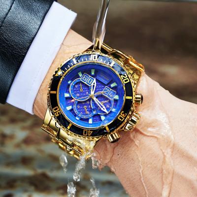 China Unique Design Classic Mens Business Luxury Watches Full Calendar Military Custom Gold Blue Dial Class Luminous Dropshipping Wholesale for sale