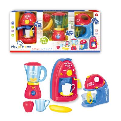 China Pretend Play Toy 3 in 1 Kids Kitchen Kit Breakfast Coffee Maker Toy Squeezer Toy Kitchen and Blender Set for sale