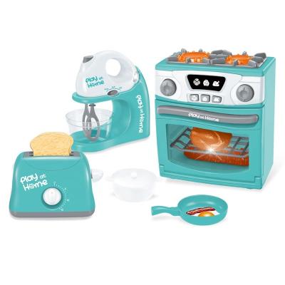 China Pretend Play Toy 3 in 1 Kids Kitchen Play Oven Toys Appliances Toaster Toy and Blender Toy Set with Light and Sounds for sale