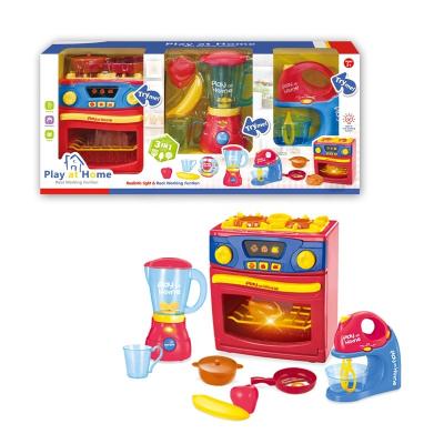 China Pretend Play Toy 3 in 1 Kids Play Housekeeping Kitchen Set Pretend Play Oven Toy Mixer Toy Kitchen Set for sale