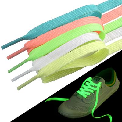 China 100cm 120cm Flat Length Shoestring Luminous Fashion Shoe Laces Glowing Flat Luminous Lace for sale