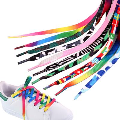 China High Quality Flat Rainbow 8mm Flat Laces Custom Printed Shoe Laces For Sport Laces for sale