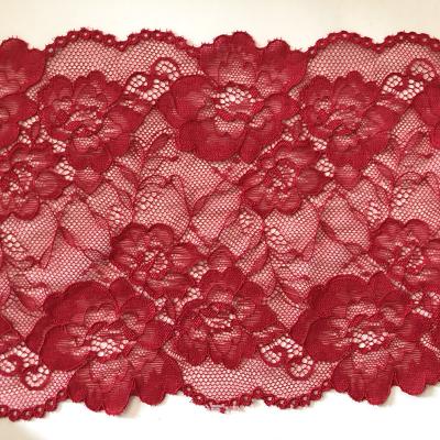 China 18cm Wide Red Stretch Stretch Lace 3d Flower Lace Trims Apparel Underwear Nylon Spandex Lace for sale