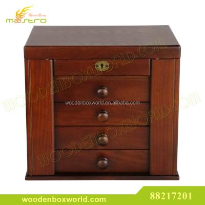 China Classic MDF Vintage Wooden Locking Jewelry Chest Organizer Box Large Size for sale