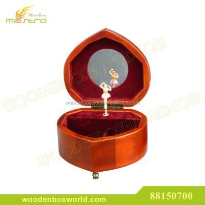 China Real Heart Shape Wooden Ballerina Musical Jewelry Box for sale