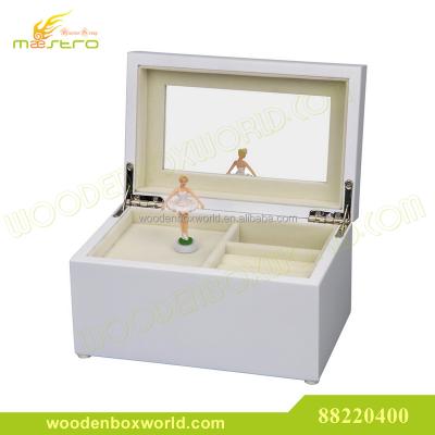 China Teasure MDF White Wooden Music Box with Movable Dancer Ballerina for sale