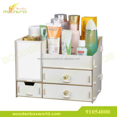 China Sustainable Wooden Makeup Storage Organizer With Drawers And Mirror DIY Desktop Cosmetic Organizer for sale