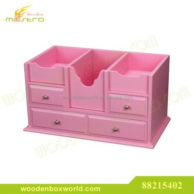 China Wooden Organizer MDF Dressing Table Wooden Cosmetic Storage Box Skin Care Rack for sale