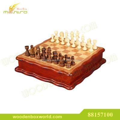 China Real wood chess with inlaid wooden chessboard box for sale