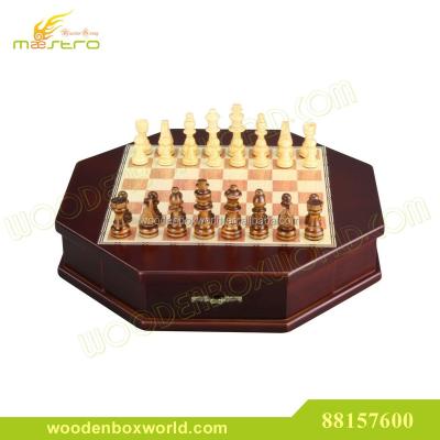 China Deluxe Real Wood Chess Set Octagonal Wooden Box for sale