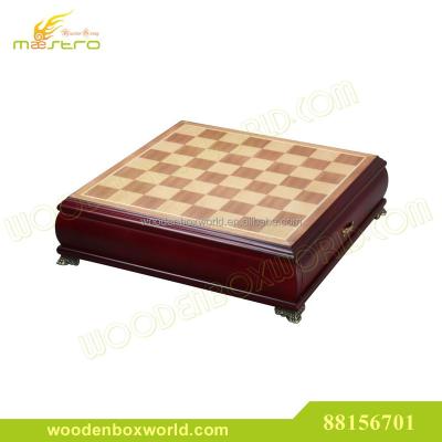 China Real Elegant Redwood 2-Drawer Wooden Chess Box With Wooden Chess Pieces for sale