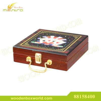 China Real Wooden Poker Games Set with Chips Playing Cards Dice in Wooden Box for sale