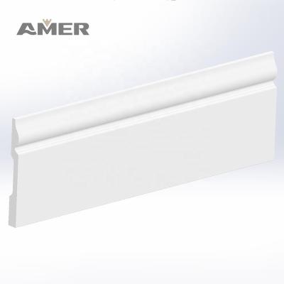 China AMER Transitional Polystyrene White Classic Quick Install Water Proof Wood-Texture Basebaords Skirting Mount for sale