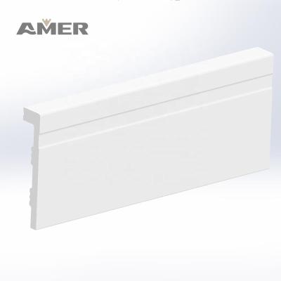 China Amer Quick Install Traditional White Waterproof Plastic Skirting Board Wainscoting Wall Panels Molding Skirting Board for sale