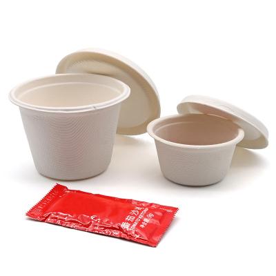 China Biodegradable Leakproof Vigorous Compostable Sugarcane Bagasse Pulp Side Sauce Paper Cup With Lid for sale