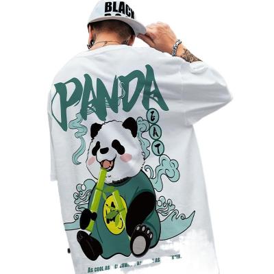 China Men's short sleeve summer breathable thin brand trend panda oversized T-shirt hip-hop loose size couples sleeve five for sale