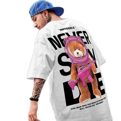 China Oversize T-shirt Men's Oversize Bear Anti-wrinkle Hip Hop Brand Short Sleeve Trend Street Loose Large Size Couples Dress T-shirt Men for sale