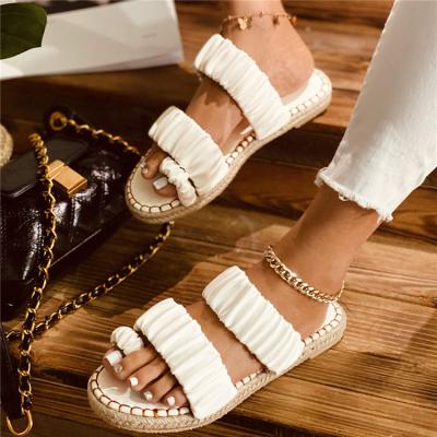 China Fashion sandal 2021 cute women's summer women's sandals shoes stitching low line flat top round head heel slippers for sale