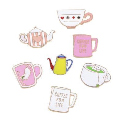 China Cute Pink Custom Soft Enamel Coffee Mug Teapot China Alloy Metal Lapel Pin Badges Wholesale Lapel Pin for sale