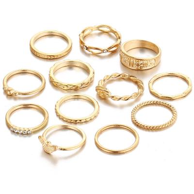 China Latest Fashion Styles 2019 Elegant Gold Rhinestone Finger Rings Womens 12pcs/set Fashion Rings Jewelry for sale