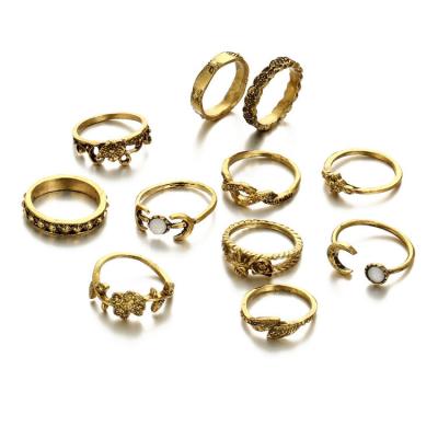 China Latest Fashion Styles 2019 Fashion Rings Set Jewelry Vintage 11pcs/set Flower Gold Finger Rings For Women for sale